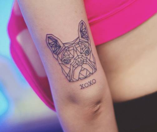 Xoxo - Geometric Bulldog Head Tattoo On Half Sleeve