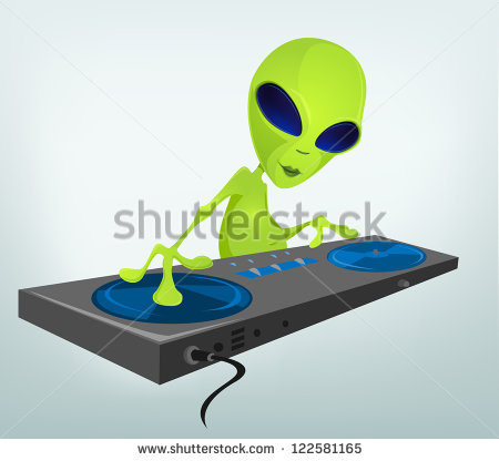 Alien Playing Dj Funny Cartoon Image