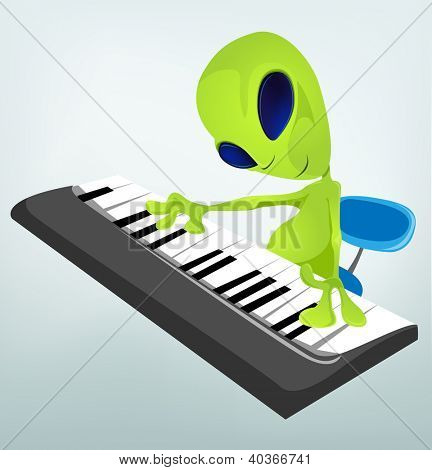 Alien Playing Piano Funny Cartoon Picture