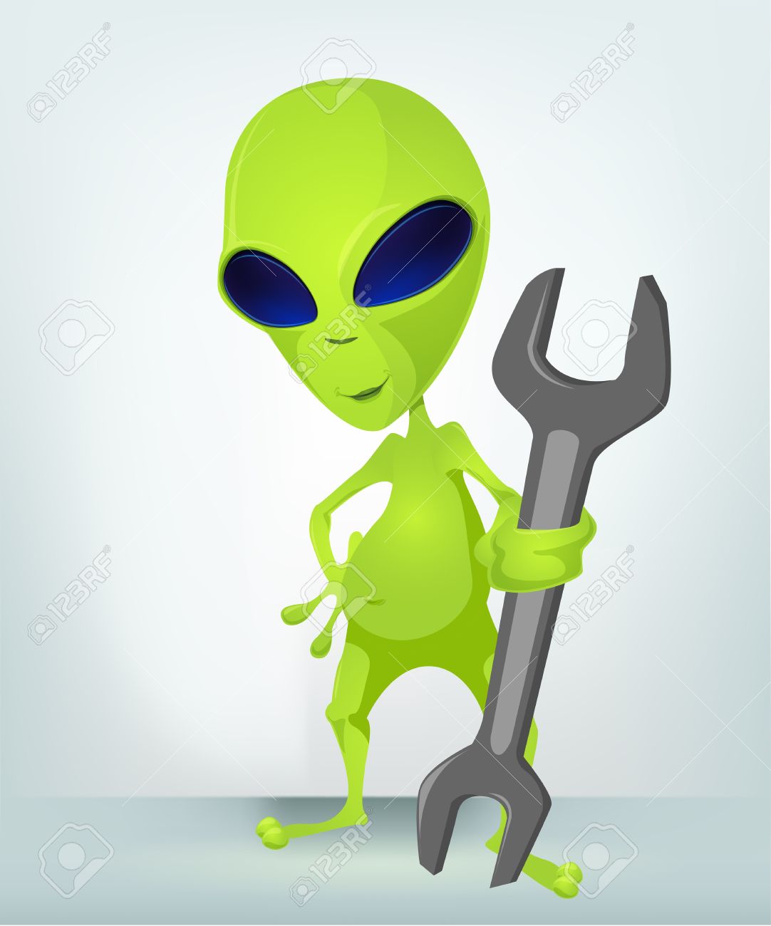 Alien With Spanner Wrench Funny Cartoon Picture
