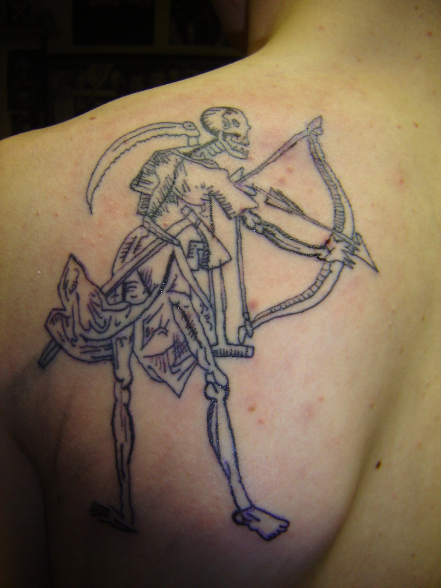 Amazing Archer In Skeleton Hand Tattoo On Left Back Shoulder By Glenn