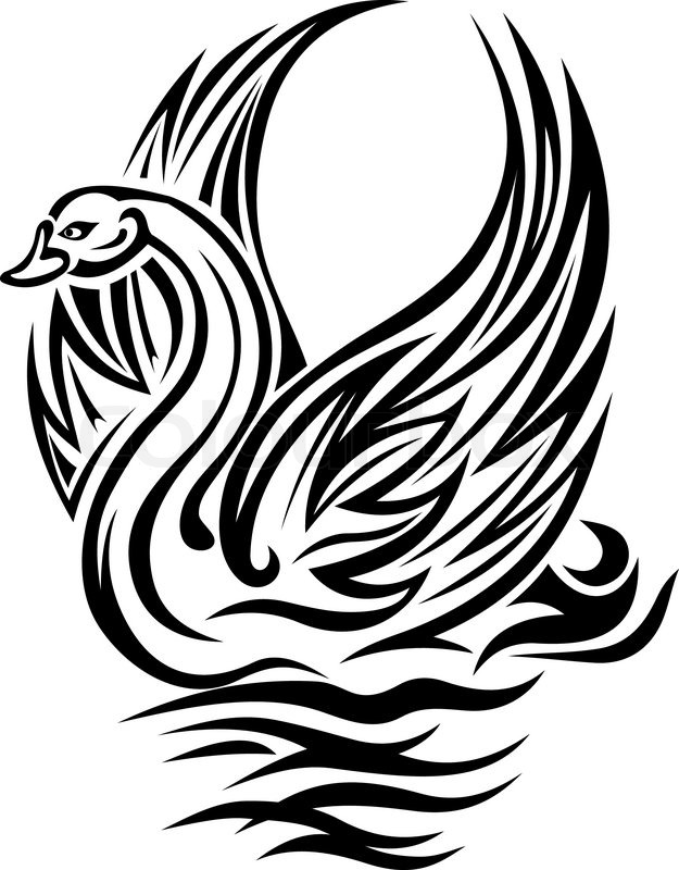 Amazing Black Swan Tattoo Stencil