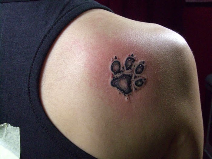 Amazing Leopard Paw Print Tattoo On Right Back Shoulder
