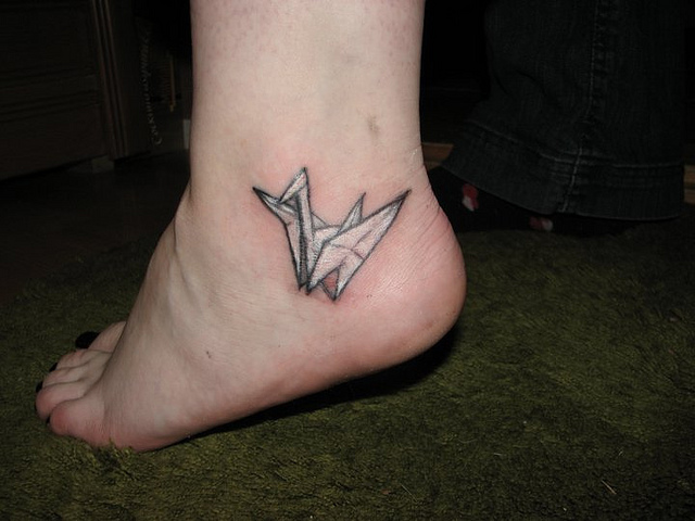 Amazing Paper Swan Tattoo On Ankle