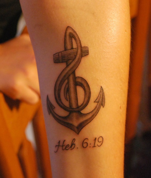 Amazing Treble Clef Anchor Tattoo Design For Arm