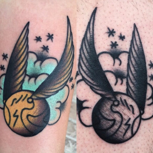Amazing Two Harry Potter Snitch Tattoo Design By Josh Barg