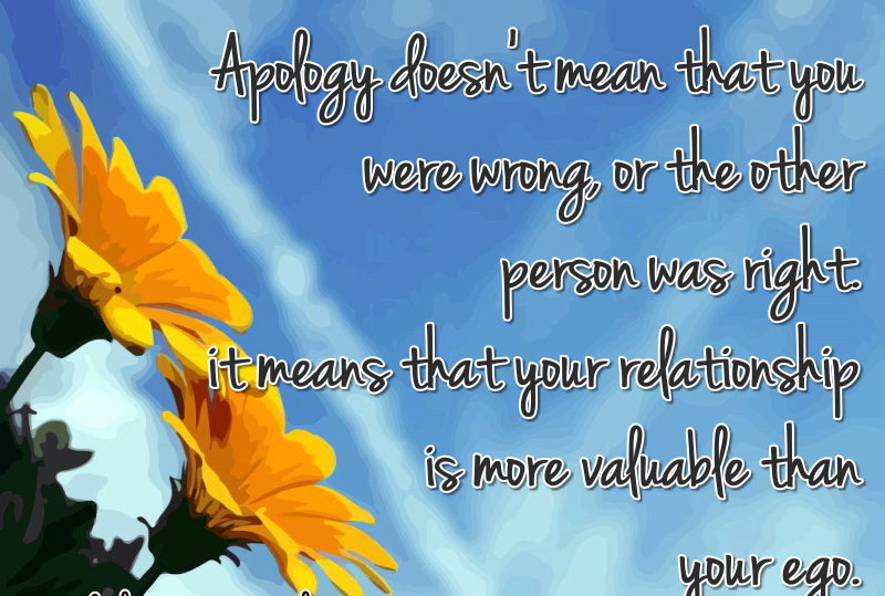 Apologizing doesn't always mean you are wrong and the other person is right. It just means you value your relationship more than your ego (2)
