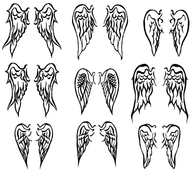 Awesome Black Outline Wings Tattoo Flash