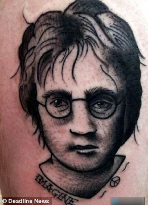 Black Ink Harry Potter Face Tattoo Design