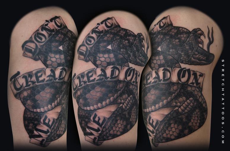 Black Ink Rattlesnake With Banner Tattoo Design