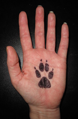Black Leopard Paw Print Tattoo On Hand Palm