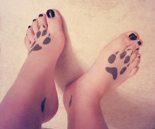 Black Leopard Two Paw Print Tattoo On Girl Feet By Mariel Rich