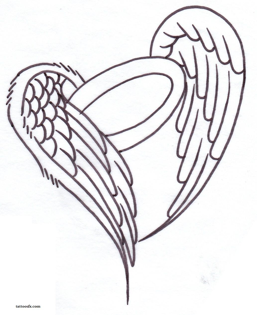 Black Outline Angel Wings Tattoo Stencil