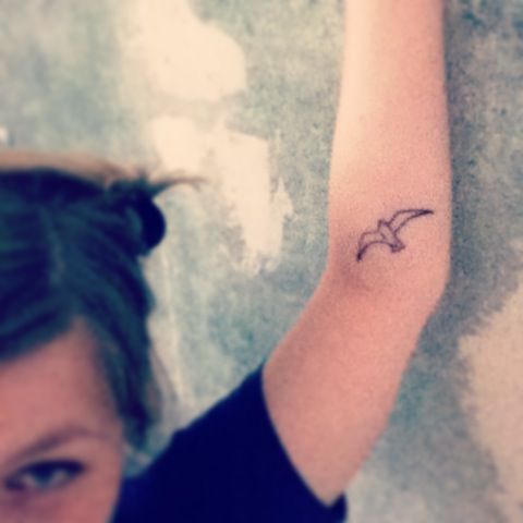 Black Outline Seagull Tattoo On Arm