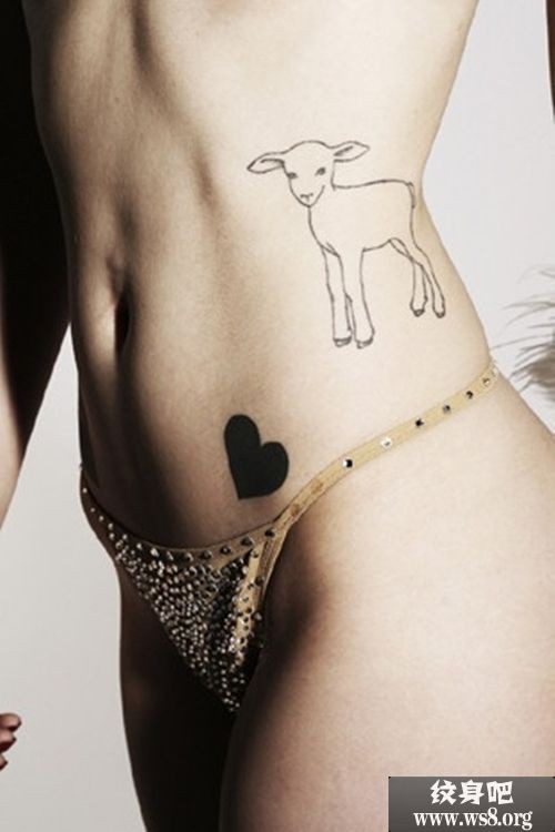 Black Outline Sheep Lamb Tattoo On Girl Side Rib By Insuh Yoon