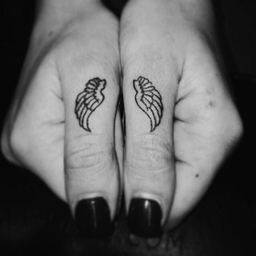 Black Outline Wing Tattoo On Both Hand