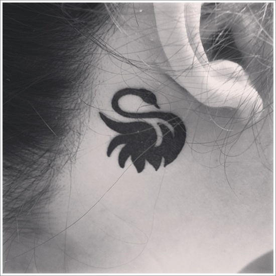 Black Swan Tattoo On Behind The Ear