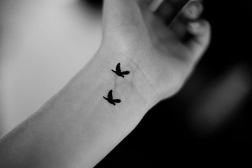 Black Two Flying Seagull Tattoo On Wrist