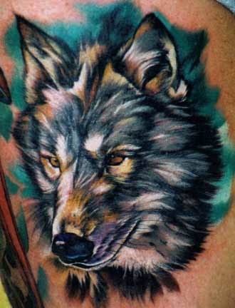 Color Ink Wolf Head Tattoo