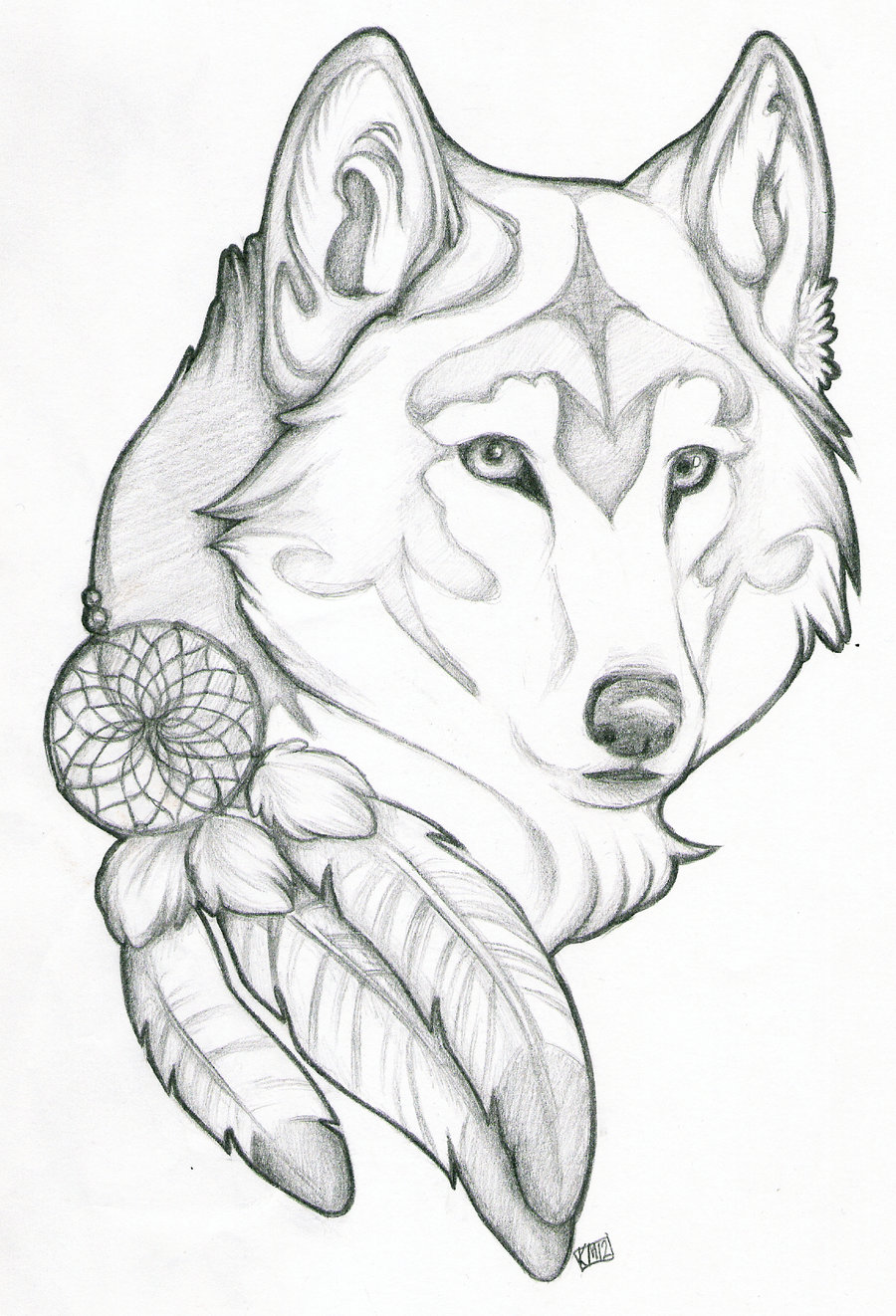 Dreamcatcher And Wolf Head Tattoo Design