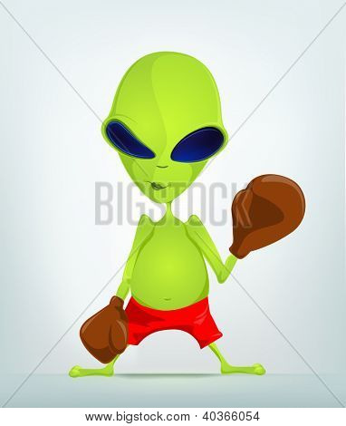 Funny Alien Cartoon With Boxing Gloves