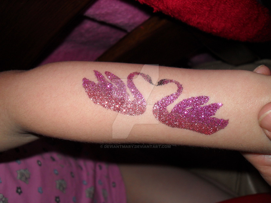 Glitter Two Swan Tattoo On Forearm By Mary