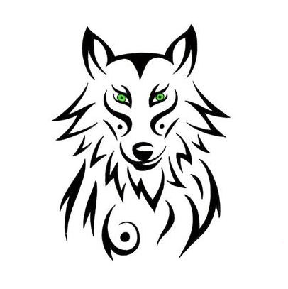 Green Eyes Tribal Wolf Head Tattoo Design