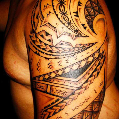 Half Sleeve Tribal Tattoo On Man Left Shoulder