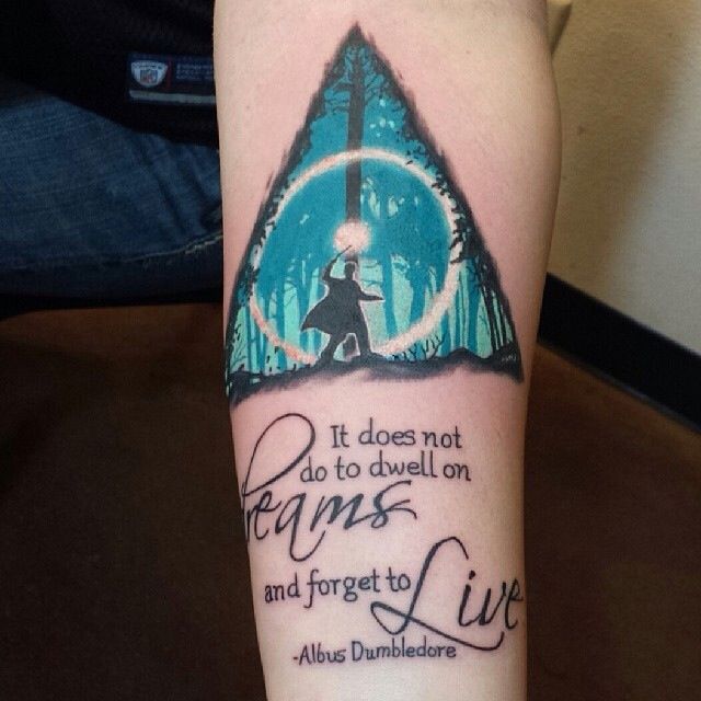 Harry Potter In Deathly Hallows Symbol With Quote Tattoo On Wrist