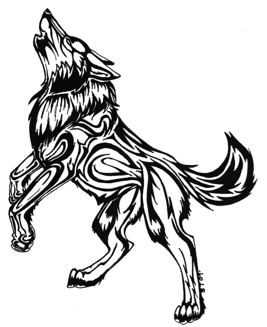 Howling Tribal Wolf Tattoo Design Sample