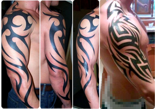 Man Full Sleeve Tribal Tattoo For Men