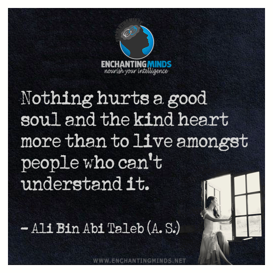Nothing hurts a good soul and a kind heart more than to live amongst people who cannot understand it.