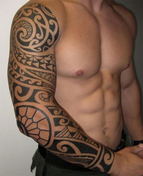 Polynesian Tribal Tattoo On Man Right Sleeve