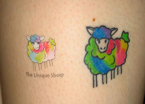 Rainbow Color Two Sheep Tattoo Design
