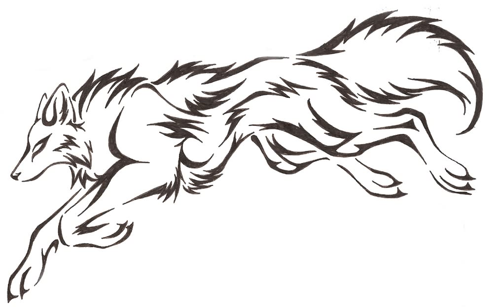 Running Tribal Wolf Tattoo Design Sample