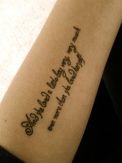 She Loved A Little Boy Very Much Quote Tattoo On Wrist