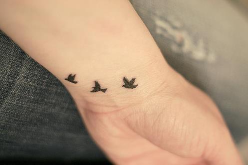 Silhouette Three Flying Seagull Tattoo On Wrist