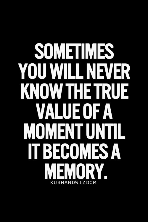 Sometimes you will never know the value of a moment until it becomes a memory.  (14)