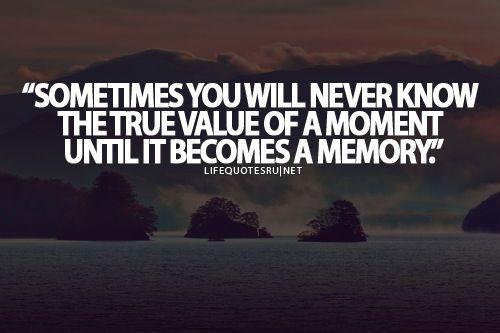 Sometimes you will never know the value of a moment until it becomes a memory.  (18)