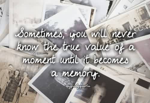 Sometimes you will never know the value of a moment until it becomes a memory.  (19)