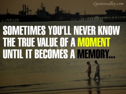 Sometimes you will never know the value of a moment until it becomes a memory.  (3)