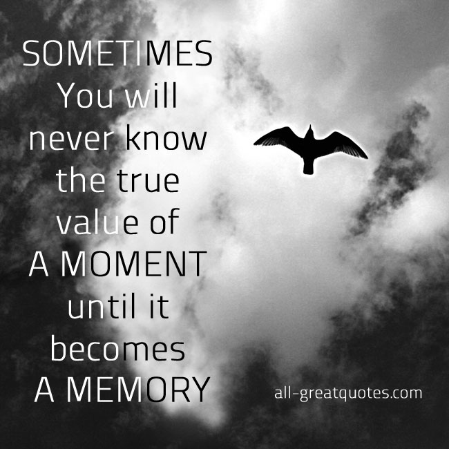 Sometimes you will never know the value of a moment until it becomes a memory.  (4)