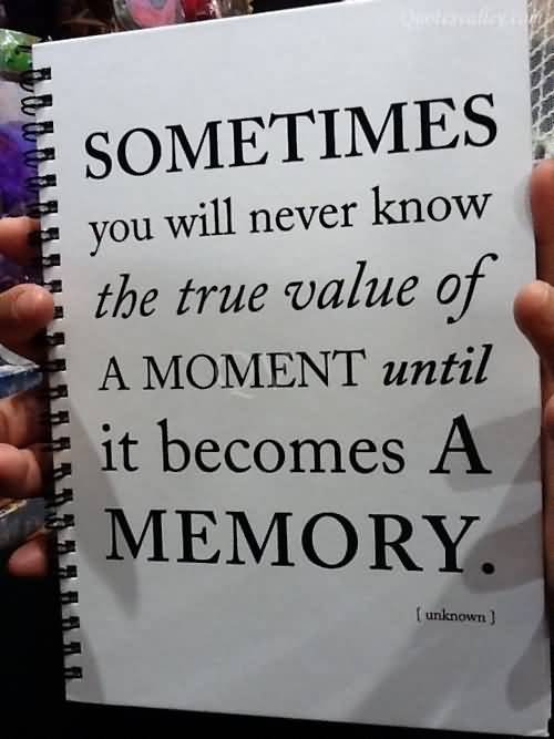 Sometimes you will never know the value of a moment until it becomes a memory.  (5)