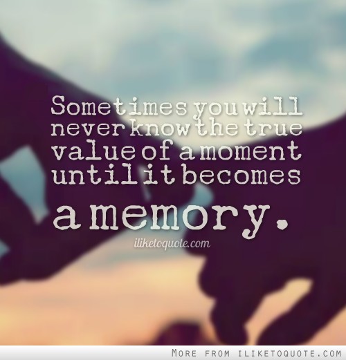 Sometimes you will never know the value of a moment until it becomes a memory.  (6)