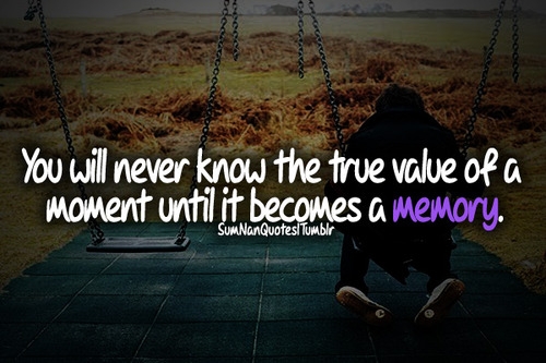 Sometimes you will never know the value of a moment until it becomes a memory.  (9)