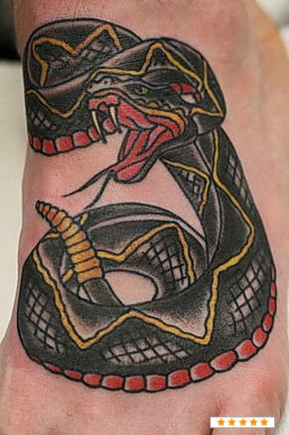 Traditional Rattlesnake Tattoo On Foot