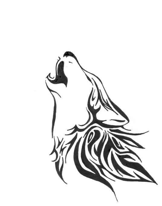 Tribal Black Howling Wolf Tattoo Design