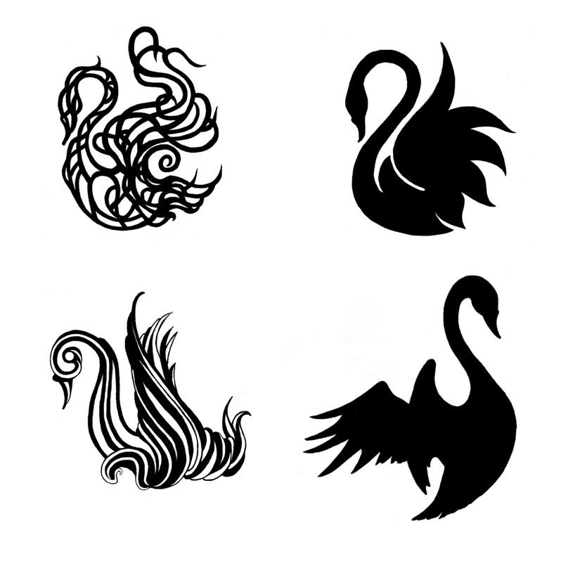 Unique Black Four Swan Tattoo Design