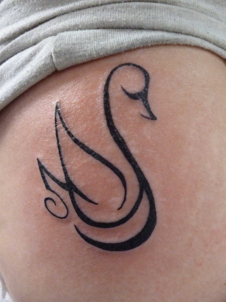 Unique Black Outline Swan Tattoo Design