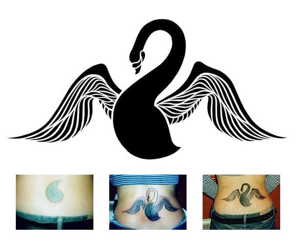 Unique Black Swan Tattoo Design For Lower Back